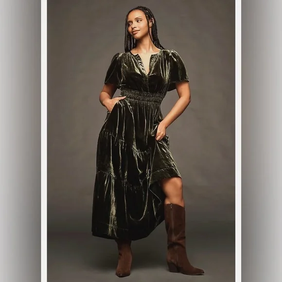 Anthropologie The Somerset Maxi Dress: Velvet Edition Dark Green - size XS - Picture 7 of 13